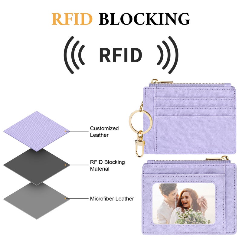 Sodsay Card Case Slim Front Pocket Wallet for Women Credit Card Holder with Keychain(CH Light Purple) - Image 5